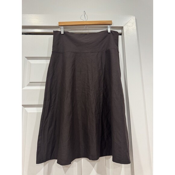 Eileen Fisher Womens Black L Nylon Wide Flare Stretch Skirt Pull On Elastic US - Picture 3 of 7
